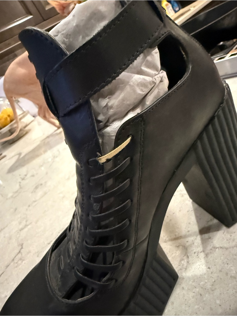 tuk Black Ribbed-Platform Lace-Up Ankle Boots with Buckle - Picture 6 of 6